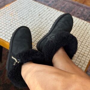 UGG Black Shearling Cuff Slip-On Boots
